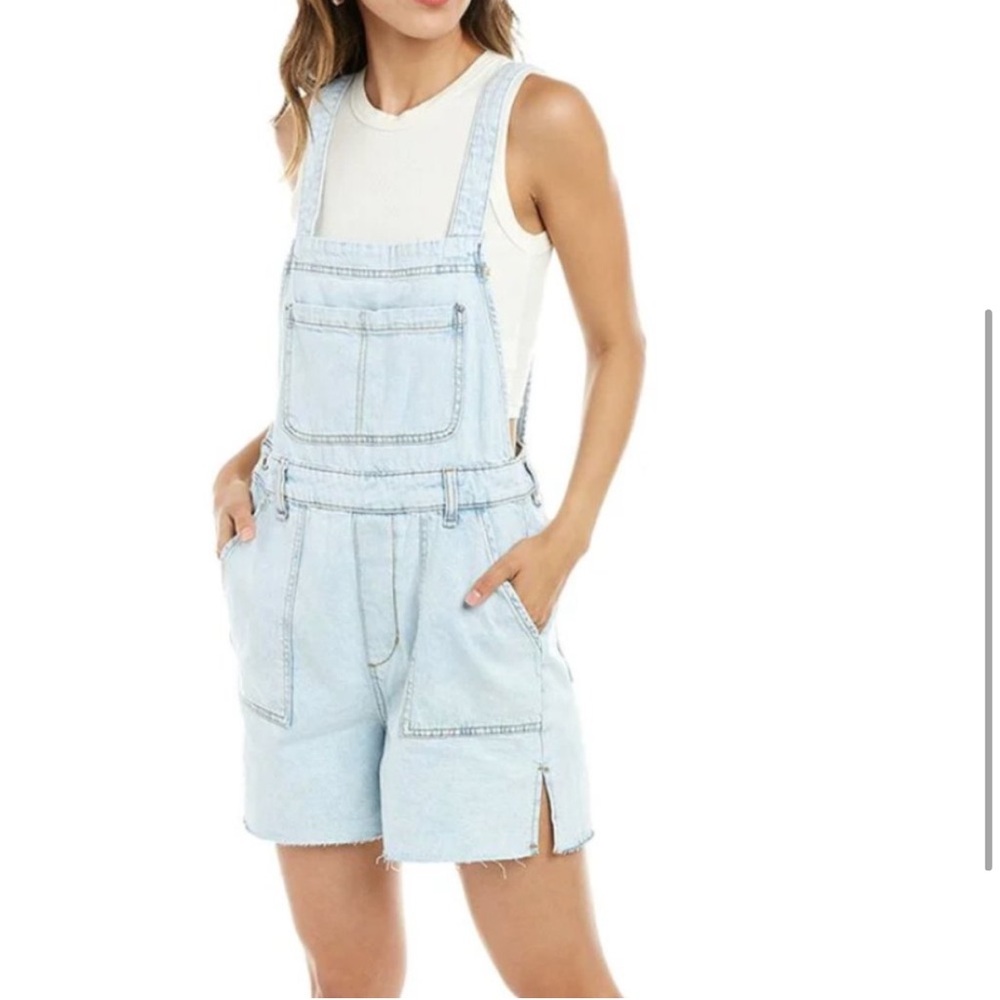 WeWoreWhat Slit Denim Overall Shorts